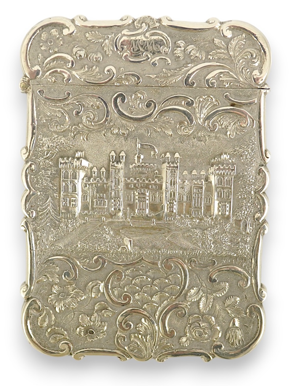 An early Victorian silver double sided 'castle top' card case